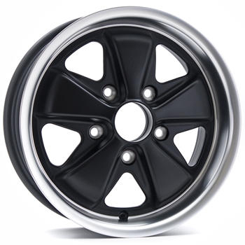 Porsche Fuchs Matt Black with Diamond Cut Lip - 6x15 - 356 C/SC, 911 -1989, 914/6